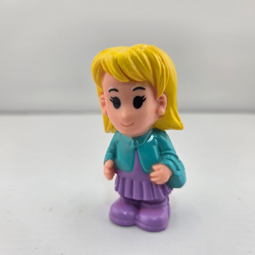 Fisher-Price Little People Girl Blonde Teal Cardigan Purple Skirt Figure PVC